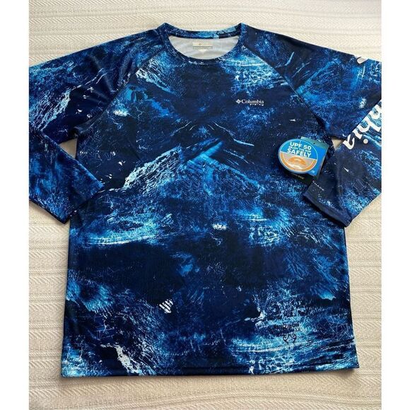 COLUMBIA PFG Mens Large Super Terminal Tackle Long Sleeve Shirt - Blue Multi - Picture 2 of 13